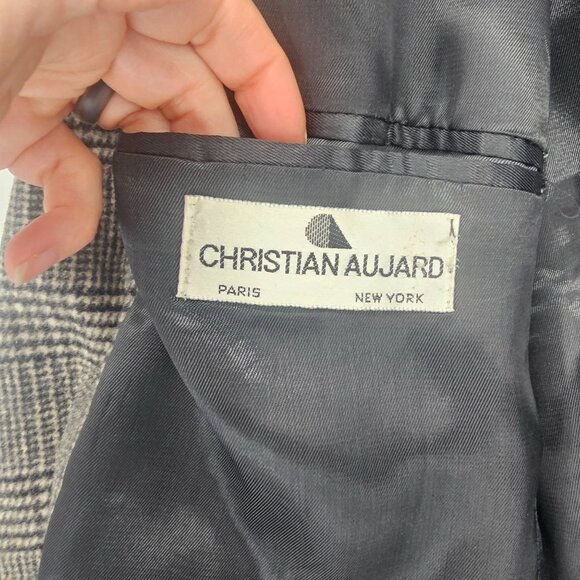 Christian Aujard Glen Plaid Cashmere Blazer Jacket 42R Black White Quiet Luxury - Picture 7 of 13